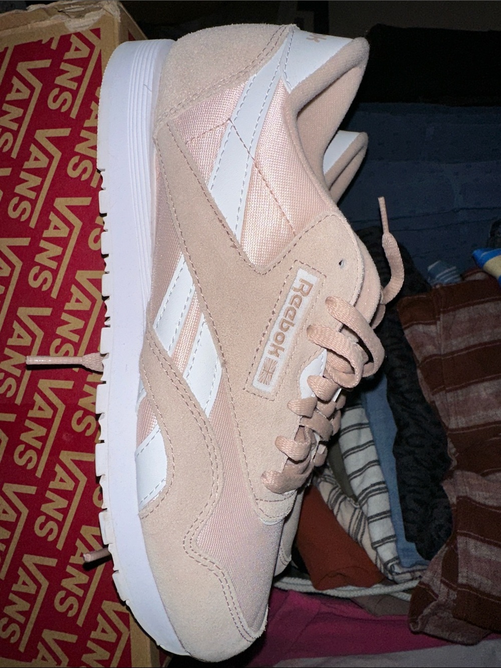 Reebok Women's Pale Pink Classic Runner with White Stripes